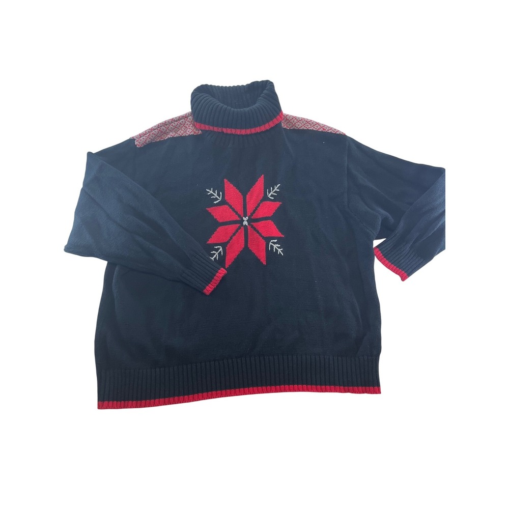 Elisabeth by Liz Claiborne Black Red‎ Snowflake Turleneck Sweater Size XXL
